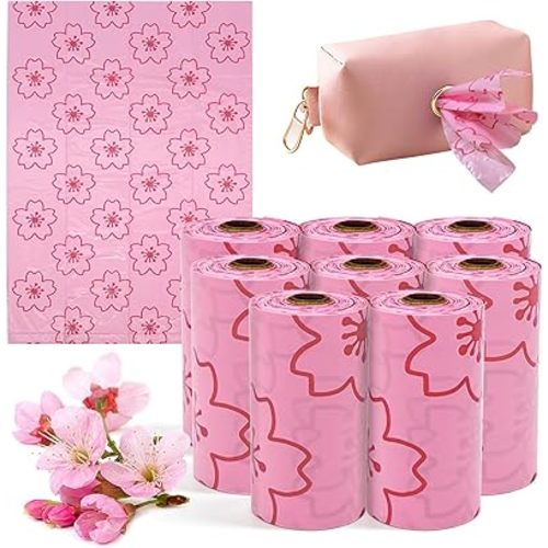 Portable Sanitary Napkin Disposal Bags Cherry Blossom Scented, with Dispenser, 120 pcs Pink Period Disposal Bags discreet period bags Disposable Mini Bags for Women Privacy Handling Bag Diaper Sack