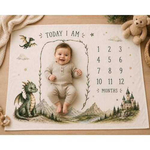 Dragon Milestone Blanket | Fantasy Baby Monthly Blanket | Neutral Nursery Decor | Dragon Baby Shower Gift | Baby Photo Prop