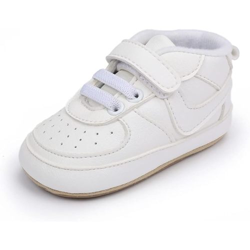 Clowora Unsex Baby Shoes Boys Girls Infant Sneakers Non-Slip Soft Rubber Sole Toddler Crib First Walker Lightweight Shoes - 6-12 Months Infant - A02/White
