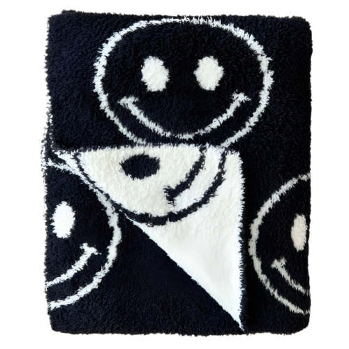 Smiley Fuzzy Blanket | Black Default Title