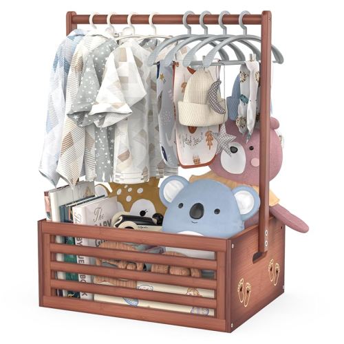Baby Shower Crate Closet, Baby Baskets with Hangers Handle, Baby Crate Box for Baby Shower, Welcome Gift Basket for Newborn Baby, Pregnancy Gift for New Parents (Brown, Large Size)
