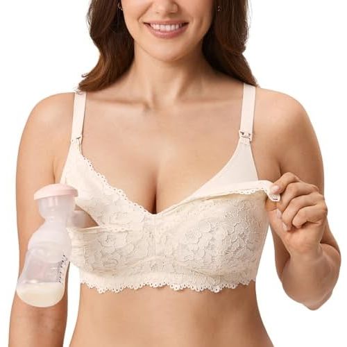 MOMANDA Women's Pumping Bra Hands Free Lace Nursing Bras for Maternity Breast Breastfeeding Cute Support
