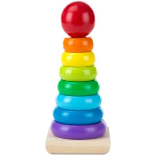 Melissa & Doug Rainbow Stacker Wooden Ring Educational Toy - Wooden Stacking Rings, Stacker Toys for Toddlers Ages 2+