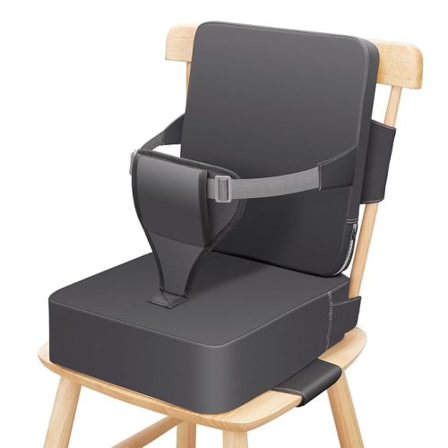 Toddler Booster Seat for Dining Table, Non-Slip Kitchen Chair Booster Seat with Backrest and Adjustable Straps, Portable PU Waterproof Travel Baby Booster Increasing Cushion