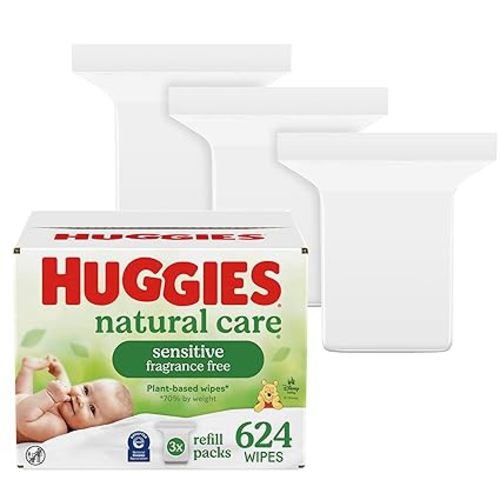 Huggies Natural Care Sensitive Baby Wipes, Hypoallergenic, 99% Purified Water, 3 Refill Packs (624 Wipes Total)