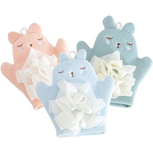 Bath Sponge for Kids Cute Animal Shower Bathing Mitt Loofah Soft Wash Sponge Body Scrub for Baby Toddler (Set of 3