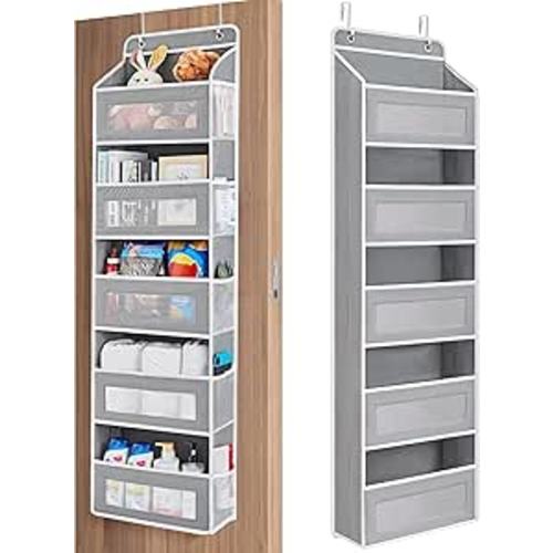 JARLINK Over The Door Organizer Storage, 5 Shelf Hanging Door Organizer with 5 Large Capacity Pockets, Anti Tilt 44 lb Load Behind Door Storage for Bedroom, Bathroom, Pantry, Nursery, (Grey)