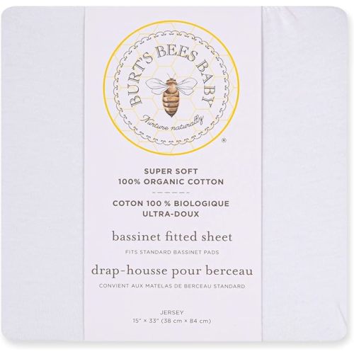 Burt's Bees Baby Bassinet Sheet, Fitted Unisex 100% Organic Jersey Cotton Bassinet Sheet for Standard Bassinet Mattress