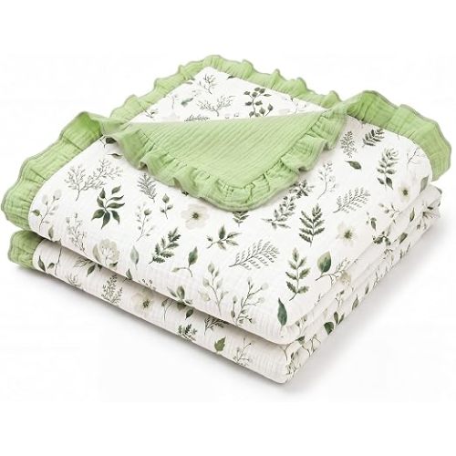 Flounce Muslin Baby Blanket for Girls Boys 100% Cotton Crib Swaddle Blanket