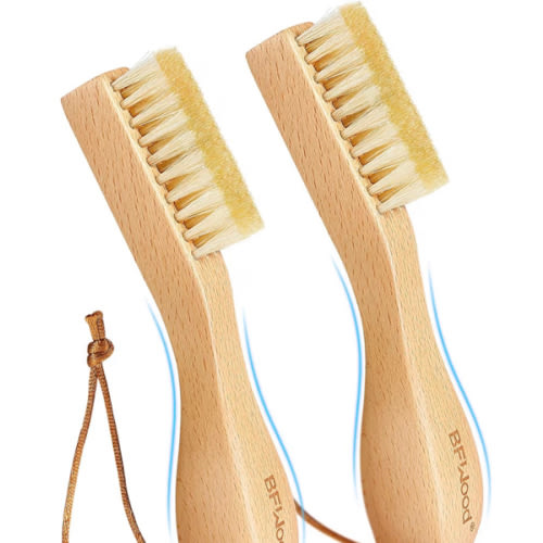 BFWood 2PCS Laundry Stain Brush - Natural Soft Boar Bristles, Removes Tough Stains from Delicate Fabrics Like Knits, Cotton, and Linens, Gentle on Fabrics, No Damage