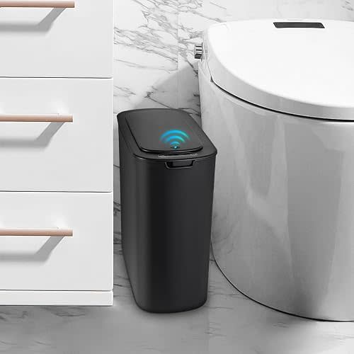 Cesun Automatic Small Bathroom Trash Can with Lid, 2.6 Gallon, Black
