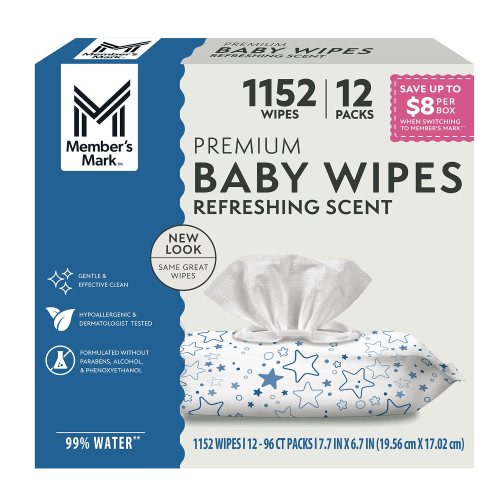 Member's Mark Premium Baby Wipes, Refreshing Clean Scent, 12 pk., 1152 Wipes