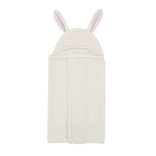 Faux-Fur Bunny Baby Hooded Towel, White