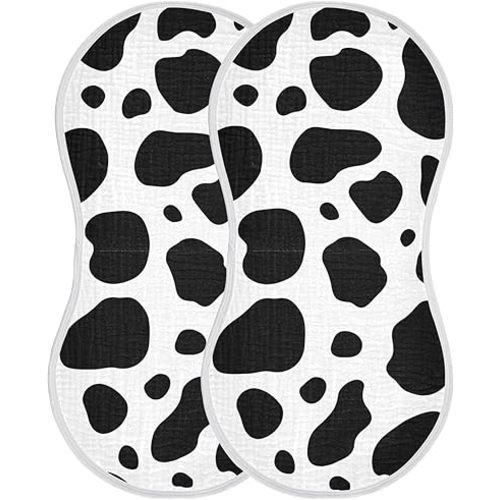 Cow Print Burp Cloths Baby Boys Girls Absorbent Soft Cotton Burping Cloths Rags, 2 Pack