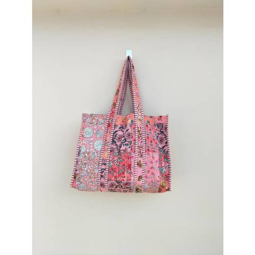 Handmade Quilted Cotton Tote Bag: Ethnic Boho Shopper