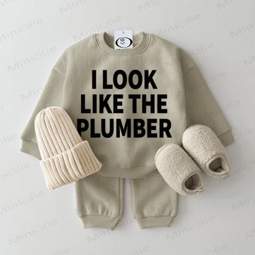 I LOOK LIKE THE PLUMBER Baby Sweatshirt 2-piece Grey Green Set