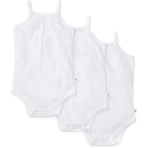 Burt's Bees Baby Girls' One-Piece Organic Cotton Camisole Bodysuits, 3-Pack