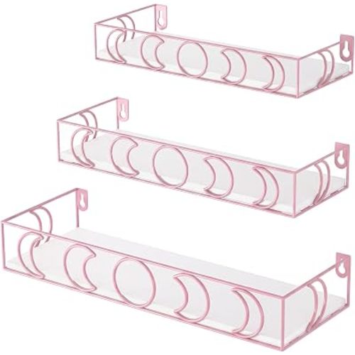 PHAREGE Moon Phase Floating Shelves White Pink, Set of 3