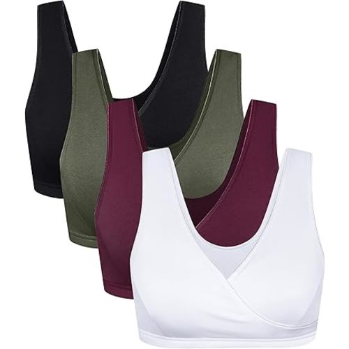 CAKYE 4 Pack Nursing Sleep Bras for Maternity and Breastfeeding Comfort Cotton Bralette