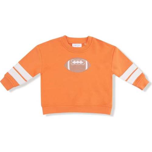 Cozy Drop Sleeve Sweatshirt with Varsity Stripes, Orange Football - Angel Dear | Maisonette