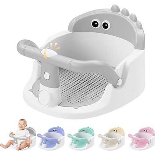 Baby Bath Seat for Babies 6 Months & Up Sitting Up | 360° Stable Toddler Bath Chair with One-Touch Button | Baby Bath Tub Seat with Suction Cups | Open Design, Compact, Detachable, Non-Slip(Grey)