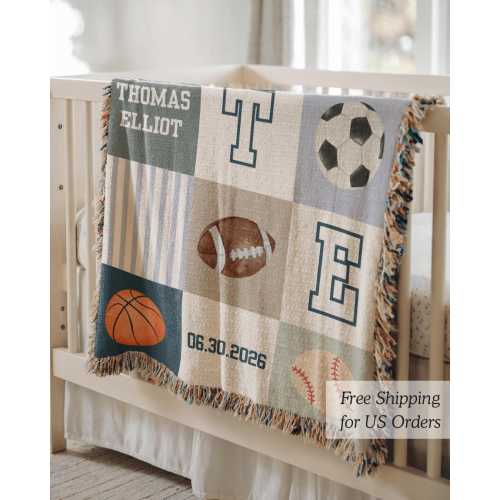 Personalized baby blanket boy sports nursery decor custom baby boy gift baseball nursery vintage boy nursery sport baby shower gift football