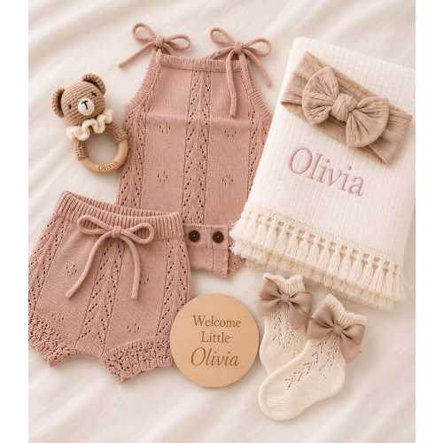 Personalized  Baby Girl Gift Box Newborn Gift Set Custom Name Baby Shower Gift Neutral Baby Gift Set