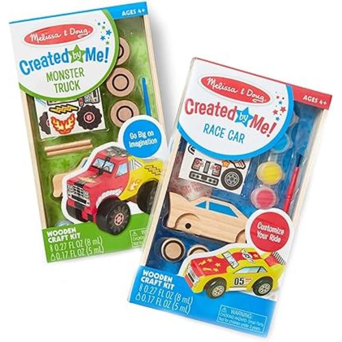 Melissa & Doug Decorate-Your-Own Wooden Craft Kits Set - Race Car and Monster Truck