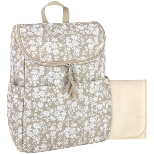 Multi-Function Floral Diaper Backpack and Travel Nappy Baby Bag with Changing Pad and Stroller Straps (Brown Bouquet)
