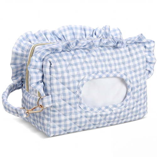 Ruffle Gingham Diaper and Wipe Pouch Quilted Baby Dispenser Holder Diaper and Tissue Bag Purse Portable Travel Hanging Wet Wipes Bag Diapering Clutch for Car Stroller