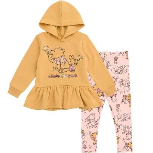 Disney Winnie the Pooh Piglet Infant Baby Girls Pullover Peplum Fleece Hoodie and Leggings Outfit Set Pale Yellow / Pink 18 Months