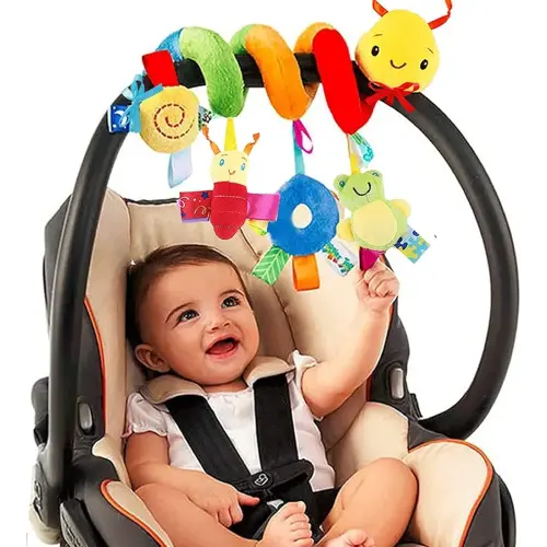 Baby Crib Hanging Rattles Toys - Infant Baby Worm Crib Bed Around Rattle Bell Cartoon Insect Spiral Hanging Toy with Ringing Bell for Infants Bed Stroller Car Seat Bar for Babies Boys and Girls
