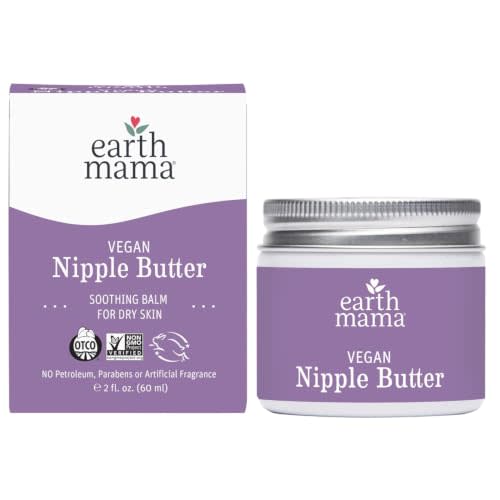 Earth Mama Vegan Nipple Butter Cream, Lanolin-Free Balm, 2 fl oz | Plant-Based Nipple Cream for Breastfeeding & Pumping - Cruelty-Free Calendula Balm - Breastfeeding & Hospital Bag Essentials