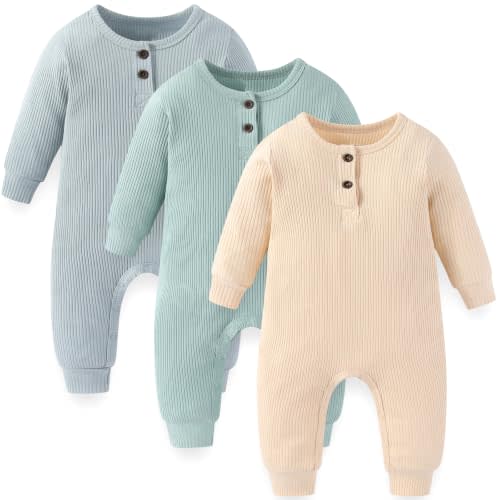 falianni Baby Boy Girl Rompers Long Sleeve Infant Footless | 0-24 Months Jumpsuits, Gender-Neutral Baby Clothes, 3-Pack New born Outfits, Solid Color