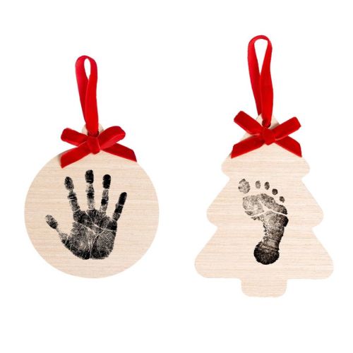 Pearhead 6.5"x7" Holiday Baby Footprint and Handprint Ornament Kit with Clean-Touch Ink Pad Red