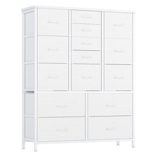 15 Drawers Dressers, Chest of Drawers with Wood Tabletop, Metal Frame, Storage Organizer Unit with Fabric, Tall Dressers