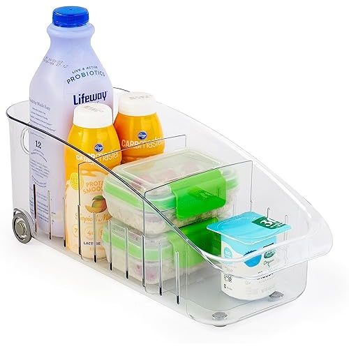 YouCopia RollOut Fridge Drawer 6", BPA-Free Clear Rolling Refrigerator Organizer Bin with Adjustable Dividers and Handles for Produce, Food, Meal and Snack Storage