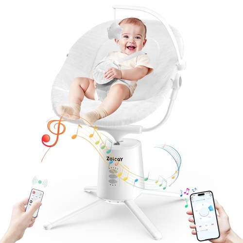 Zoicay Electric Baby Swing with App Remote Control, 5 Speeds 3 Sway Modes, Bluetooth Music, 5-Point Harness Infant Swing, White