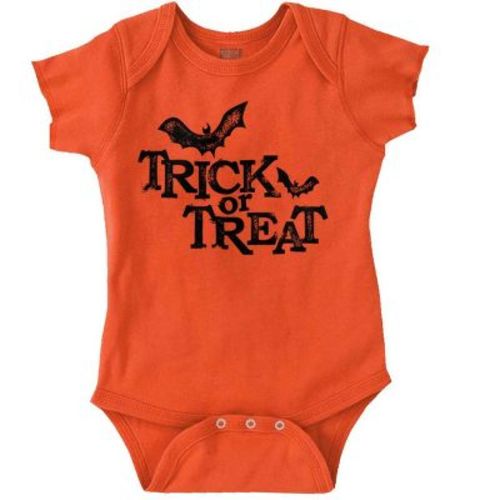 Happy Halloween Trick or Treat Bats Baby Romper Boys or Girls Brisco Brands Orange 6M
