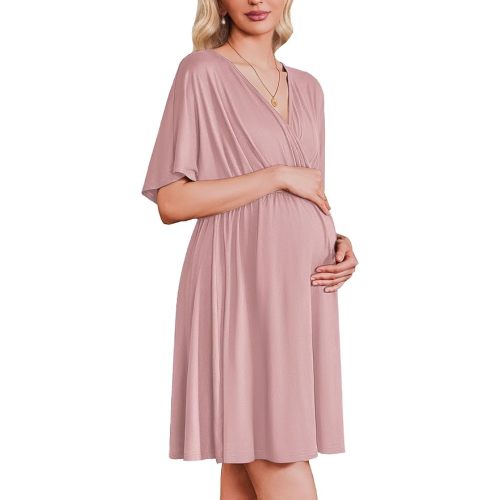 Ekouaer 3 in 1 Labor and Delivery Gown for Hospital Short Sleeve Maternity Nursing Dress Nightgown Postpartum Sleepwear