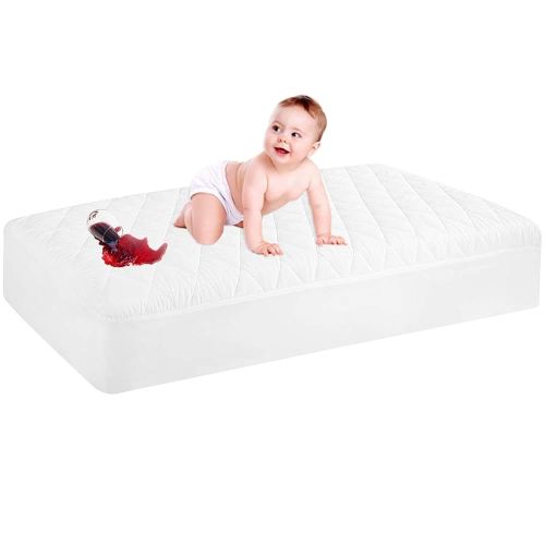 GRT 1 Pack Waterproof Crib Mattress Protector, Quilted Baby Mattress Cover Fitted Deep Pocket from 4" up to 9", Extra Soft Breathable & Noiseless Toddler Mattress Pad 52"x28", White