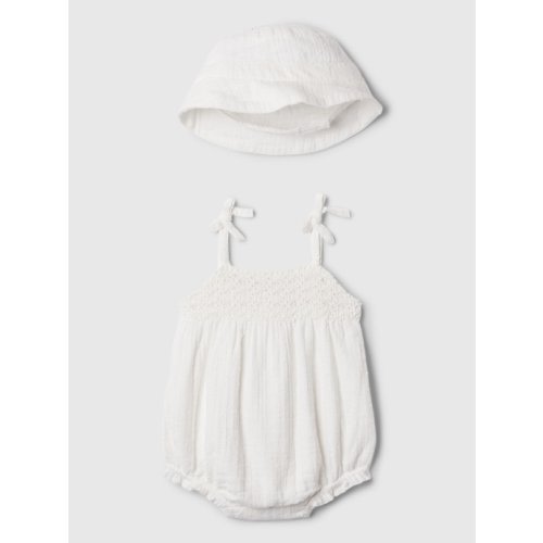 Baby Crinkle Gauze Bubble One-Piece in swiss dot white