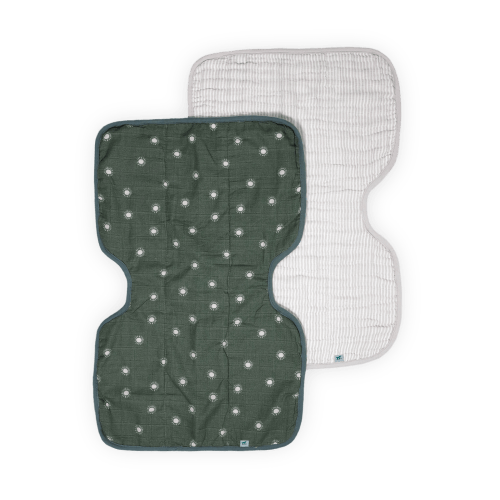 Organic Cotton Muslin Burp Cloth 2 Pack - Sage Suns + Sand Stripe