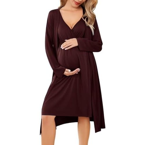 Ekouaer Maternity Nursing Gown and Robe Set Labor Delivery Nightgowns