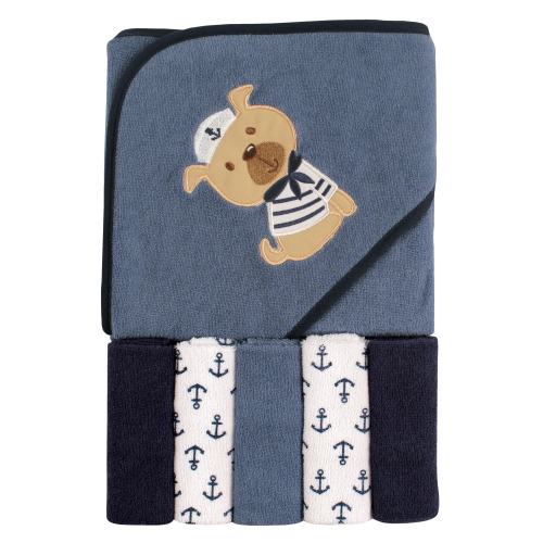 Luvable Friends Baby Boy Hooded Towel with Five Washcloths, Dog, One Size - Dog - One Size