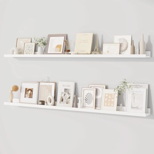 Dreamland Picture Ledge Shelf for Wall, Floating Shelves Set of 2,55 inch Long Floating Shelves with Lip for Living Room,Bedroom,Bathroom,Kitchen,White