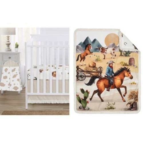 Sweet Jojo Designs Boy Baby Crib Bedding Set - Country Western Taupe Red and Blue 4pc