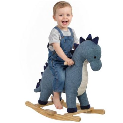 Qaba Baby Rocking Horse, Dinosaur Kids Ride on Horse with Realistic Sound, Interactive Toy Pretend Play Toy for Toddlers 12-36 Months, Dark Blue