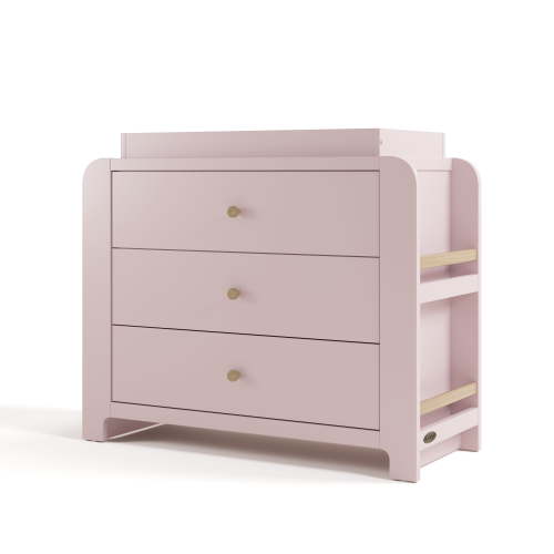Graco Read-with-Me 3 Drawer Chest with Bookshelves and Removable Changing Topper, Blush with Driftwood