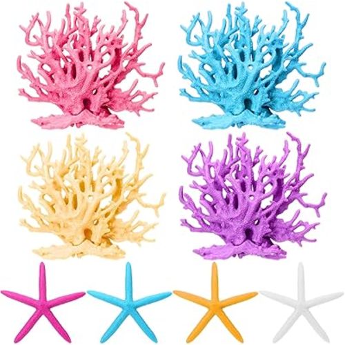 Simgoing 8 Pcs Mermaid Party Decorations Artificial Aquarium Coral Reef Decor Starfish Decor Under the Sea Centerpiece Realistic Ocean Party Plastic Fish Tank Decoration